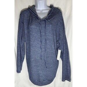 Scarlett Plus Size 2X Blue & White Striped Hooded Tunic Pullover - NWT